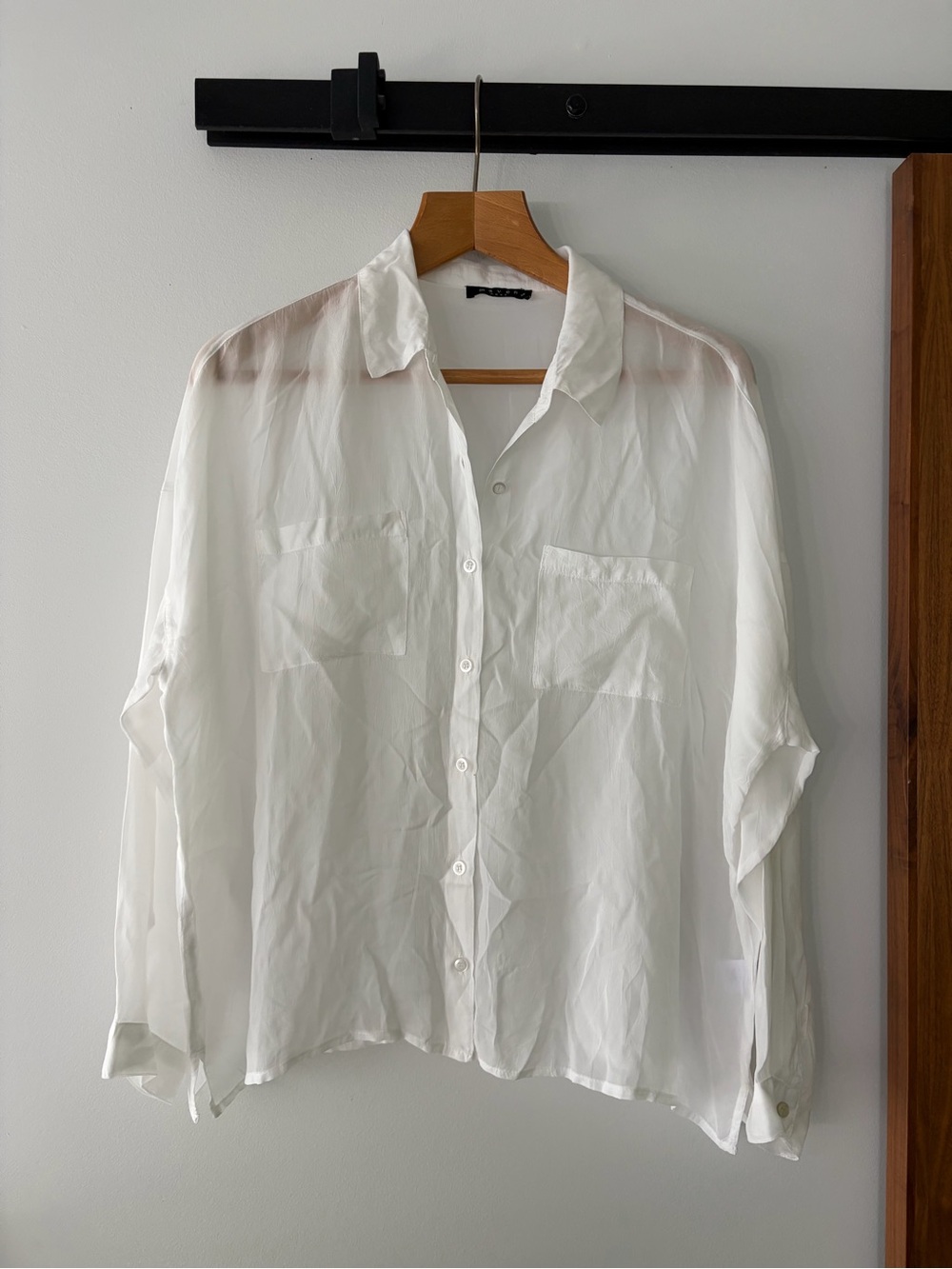 Maven West Sheer White Button-Down Blouse